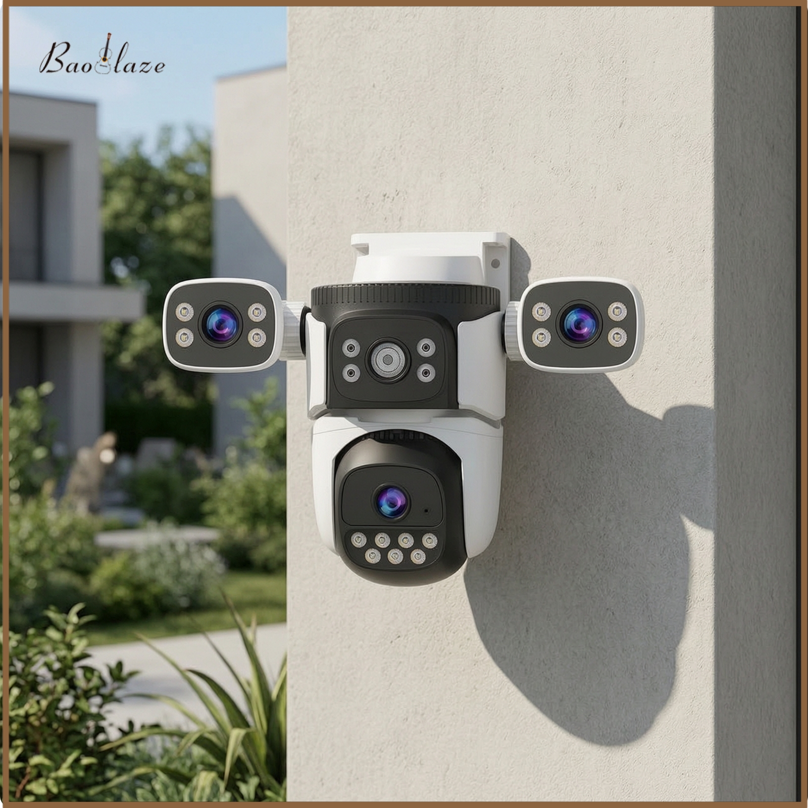 Baoblaze Wall-Mount Outdoor Security Camera Wide-Angle Three-Lens Security Camera Dome-Style for Homeowners, Shop Owners, Yard, Driveway, Entryway ราคา 7,008 บาท*ส่งฟรี