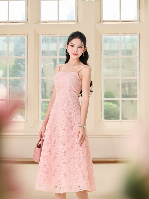  Set bộ đầm 2 dây ren hoa phối áo khoác lửng tiểu thư Orchid - OH27X597 