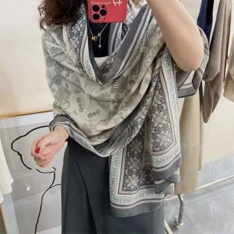 Khăn bông và vải lanh nghệ thuật khăn choàng ấm áp mới 2023 nữ khăn chống nắng
