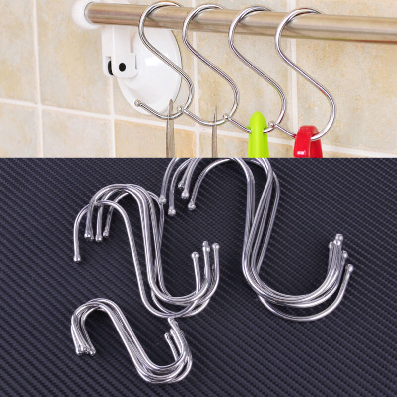 10pcs Stainless Steel S Hooks with Sharp Tip Utensil Meat Clothes Hanger Hanging  Hooks for Butcher