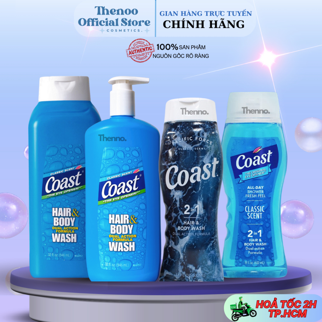 Sữa tắm gội nam toàn thân coast hair & body wash 532ml,946ml của mỹ