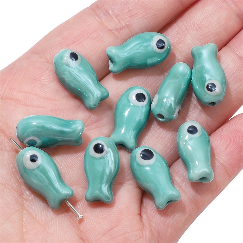 Charm Con Cá Gốm Hạt Gốm Hình Con Cá Mắt Quỷ Evil Eye Làm Vòng Đeo Tay Mặt Dây Chuyền Phụ Kiện Trang