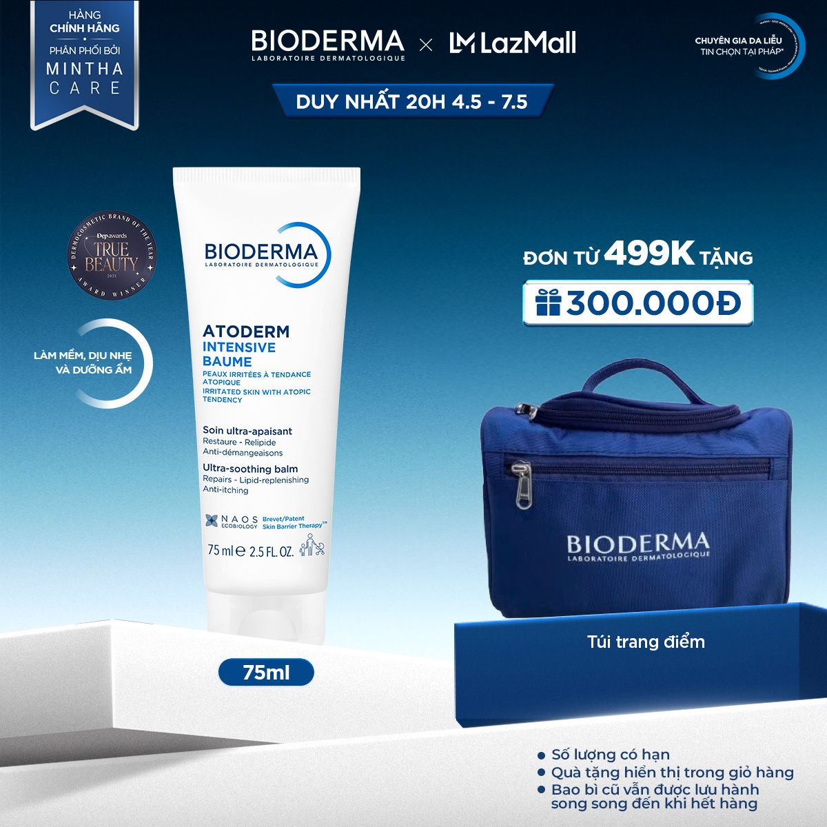 Kem dưỡng ẩm chuyên sâu cho da rất khô và viêm da cơ địa Bioderma Atoderm Intensive Baume - 75ml