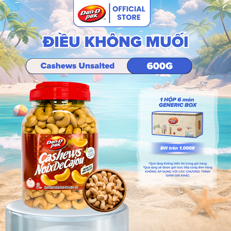 Hạt Điều Không Muối Tự Nhiên Việt Nam Dan D Pak I Cashews Unsalted I 600g