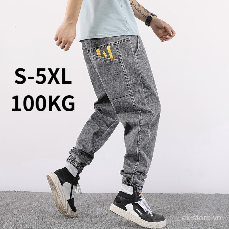 酱S-5XL Bigsize 100kg  Quần jean jogger đường phố vải jean co giãn thời trang cho nam1020