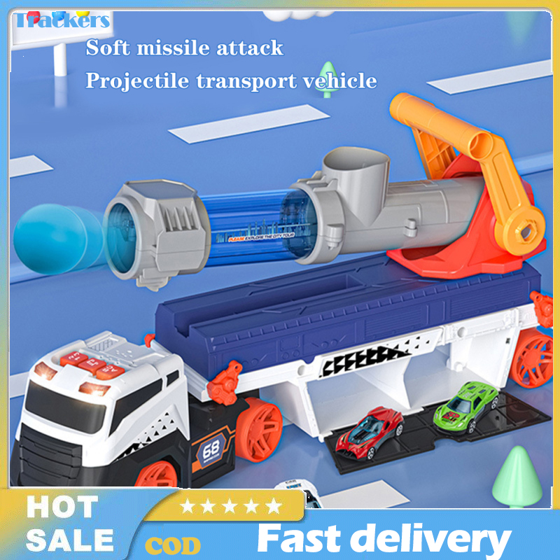 Missile Projectile Vehicle Toys With Sound Lights Catapult Shell Transport Truck With 4 Cars And 6 Balls Birthday Gifts For Kids ราคา 674 บาท*ส่งฟรี