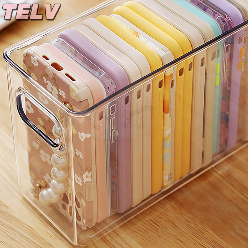 TELV ที่จัดระเบียบเคสโทรศัพท์แบบใสสำหรับตั้งโต๊ะกล่องเก็บของจิปาถะอะคริลิคชั้นวางเครื่องสำอางขนาดเล็ก ราคา 98 บาท*ส่งฟรี
