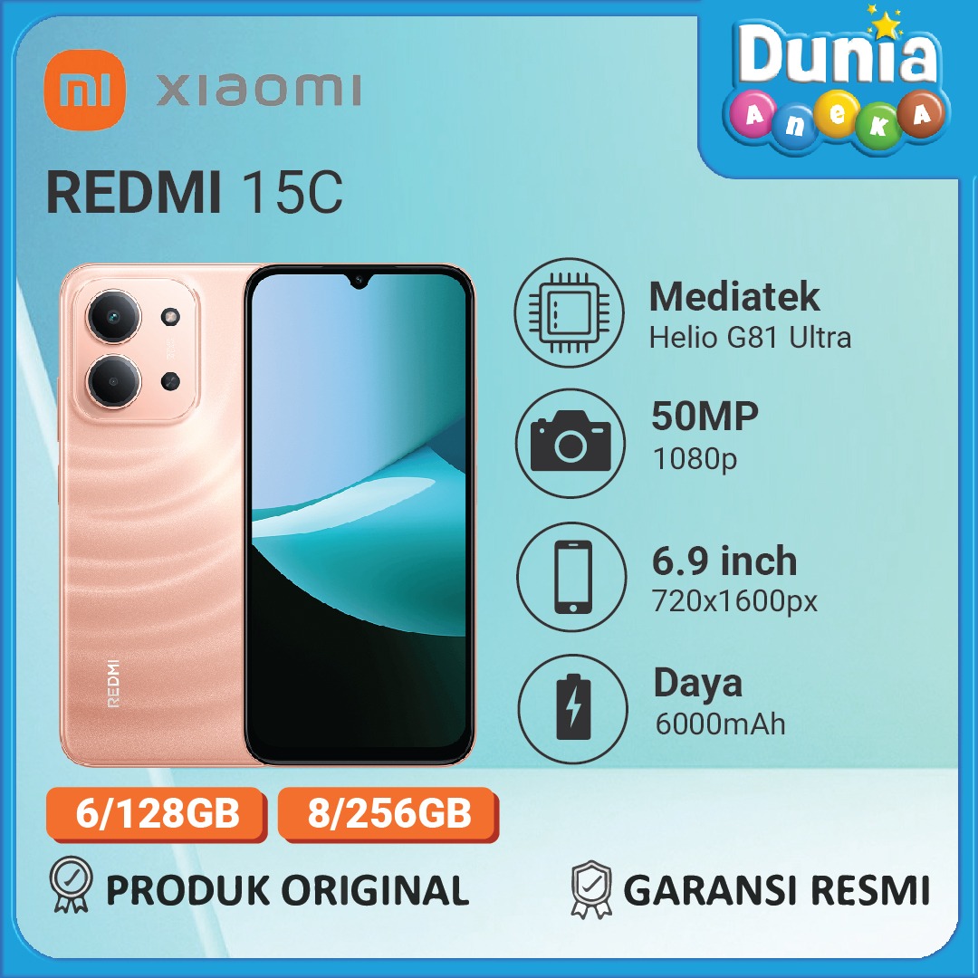 Xiaomi Redmi 15C Layar 6,9″ 120 Hz Baterai 6000 mAh Fast Charge 33 W Kamera 50 MP – Garansi Resmi Harga 1,584,000 rupiah*Gratis Ongkir