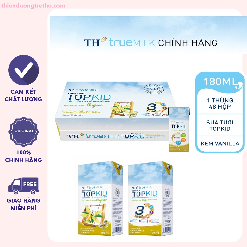 Thùng 48 hộp sữa tươi tiệt trùng topkid vị kem vani tự nhiên 180ml