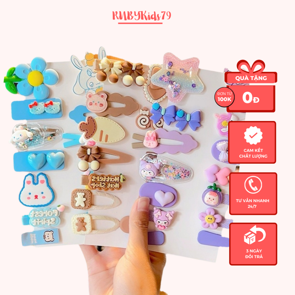 Kẹp tóc trẻ em, phụ kiện tóc cho bé gái dễ thương ngộ nghĩnh set 14 kẹp - rubykids79
