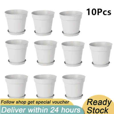 Pots for Plants, 10 Pack Plastic Planters with Multiple Drainage Holes and Tray for All Home Garden Flowers Succulents