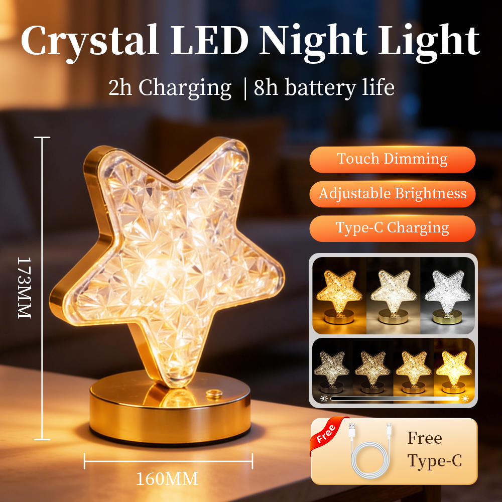 In stock Crystal Dimming Led Night Light Touch Control 3D Rechargeable Table Lamp for Girls Study Bedroom Decor Moon Lamp Night Lamp hot