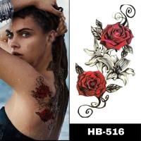 Tato Temporer HB-516 MAWAR MERAH tato stiker basic Tattoo Temporary tahan 2-4 hari size 21x15cm