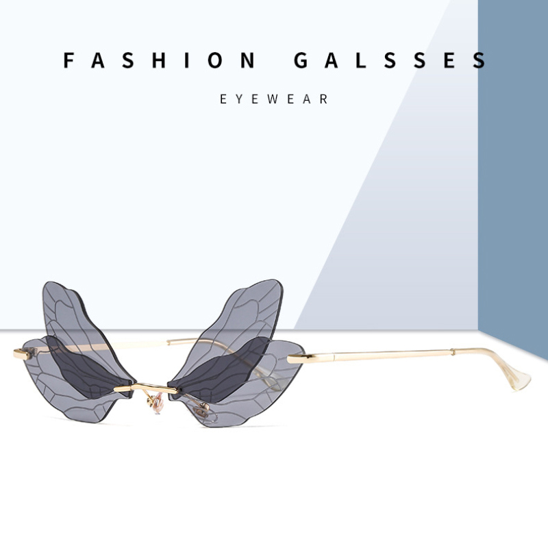 [Moyaa] แฟชั่นRimless Dragonflyแว่นกันแดดมีปีกผู้หญิงVintage Clearเลนส์แว่นตาผู้ชายสีชมพูแว่นตากันแดดShades UV400