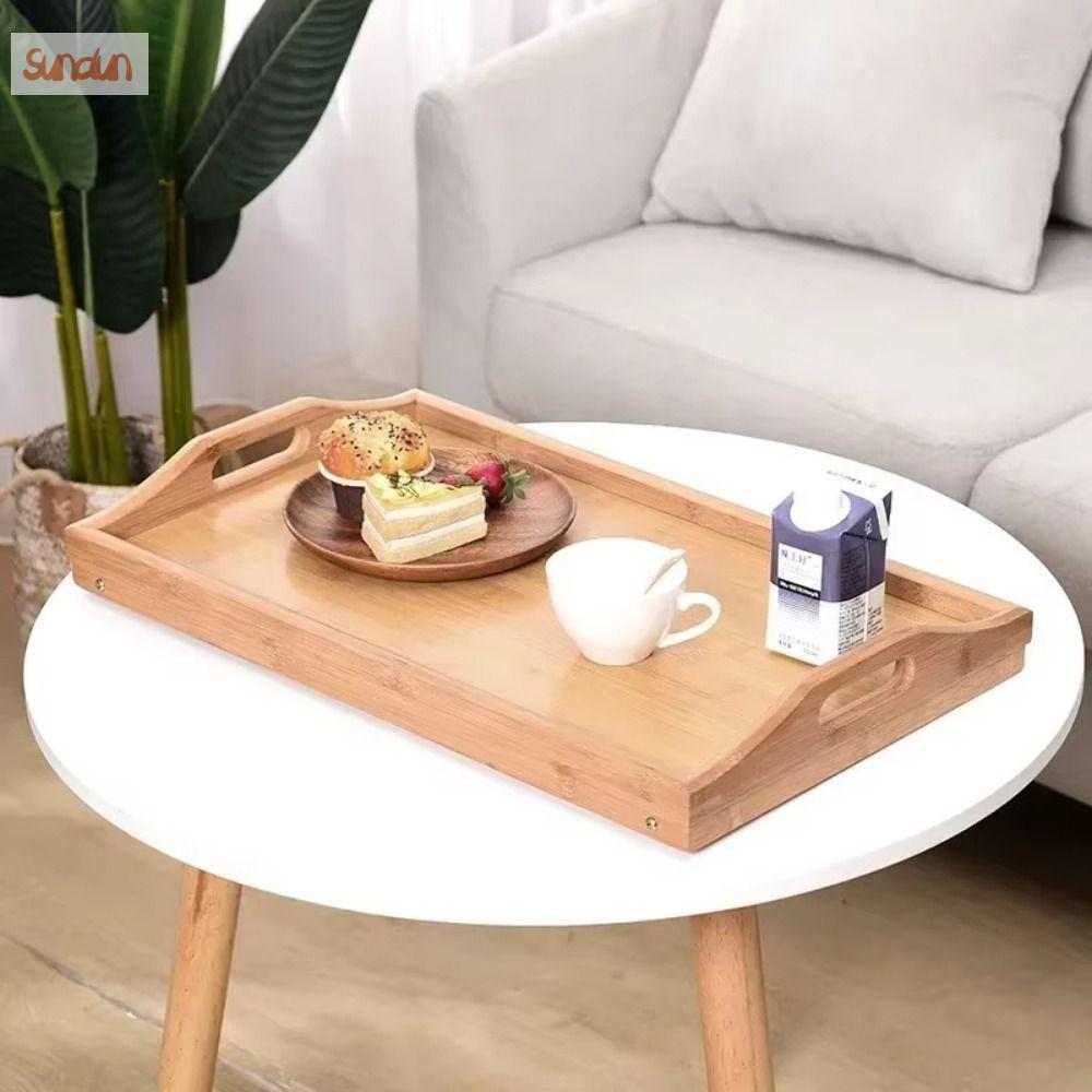 SUNDUN Chất liệu tre Bàn ăn có thể gập lại Chân có thể gập lại có tay cầm Bàn khay giường Đa chức năng Di động Bàn máy tính Sử dụng ký túc xá
