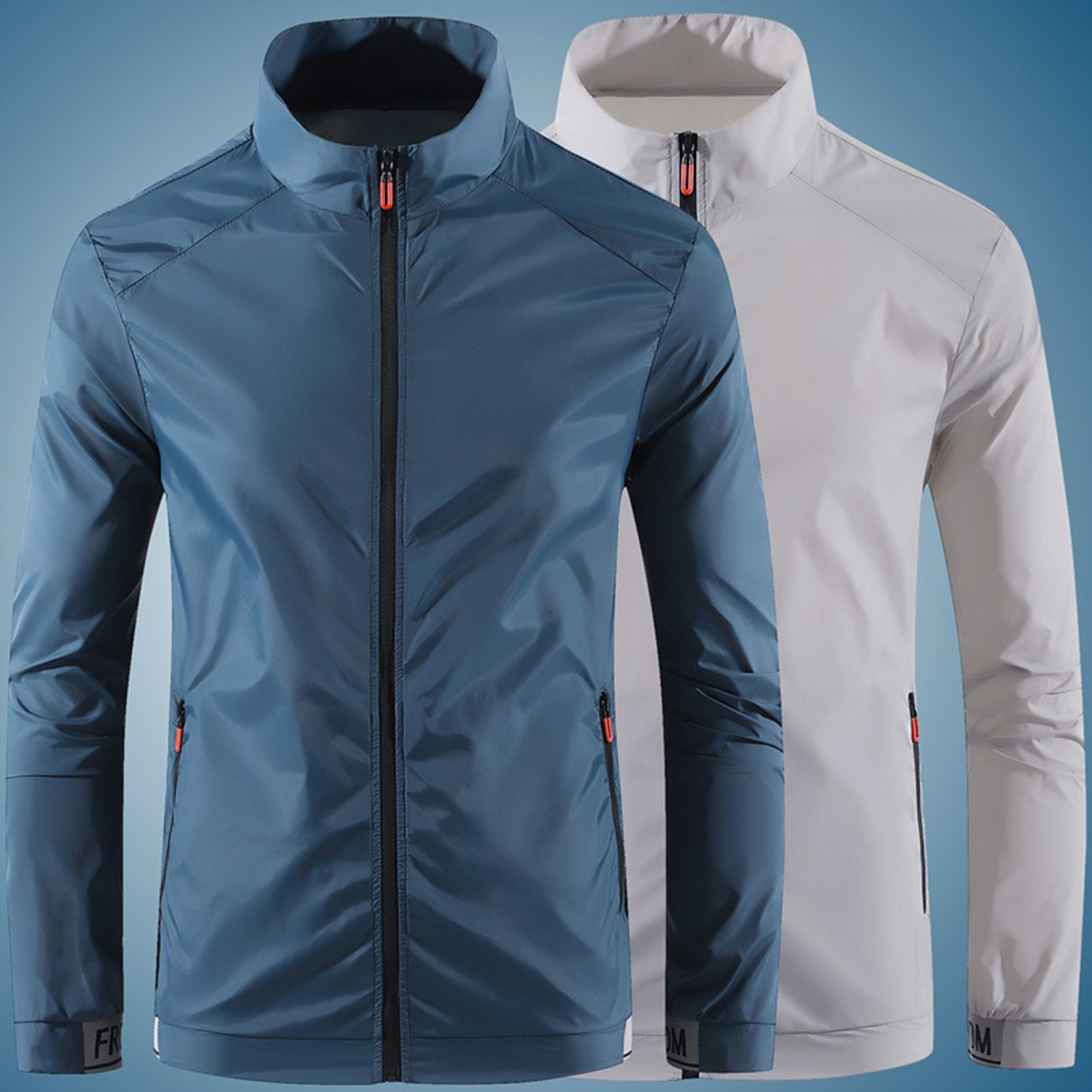 GMBI Men Outdoor Jacket Stand Collar Zip Placket Breathable Pocket Ultrathin Sportswear Anti-UV Plus Size Camping Sun Protection Clothing Men Clothes Soft Men Jacket