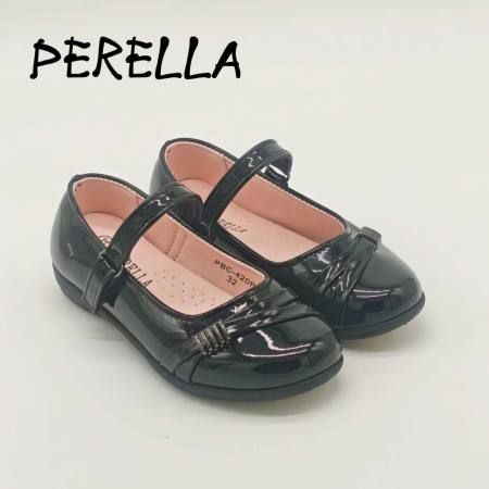 PERELLA Lucky Belt Black Leather School Shoes for Girls