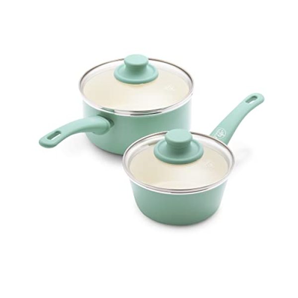 GreenLife Soft Grip Healthy Ceramic Nonstick 1QT and 2QT Saucepan Pot Set with Lids, PFAS-Free, Dishwasher Safe, Turquoise Singapore