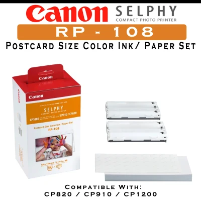 Canon Selphy RP108 Compact Photo Printer Postcard Size Color Ink Paper Set