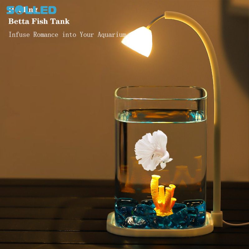 Fish Tank, Small Cube Aquarium, Desktop Small Clear Glass Aquarium With Light, Breathable Lid, Stable Base For Betta Goldfish Turtle Small Fish Desktop Decoration ราคา 629 บาท*ส่งฟรี