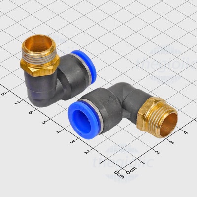 [2 Cái]- PL12-03 Đầu Nối Khí Nén Cong L Ống 12mm Ren Ngoài 16mm, 3/8inch