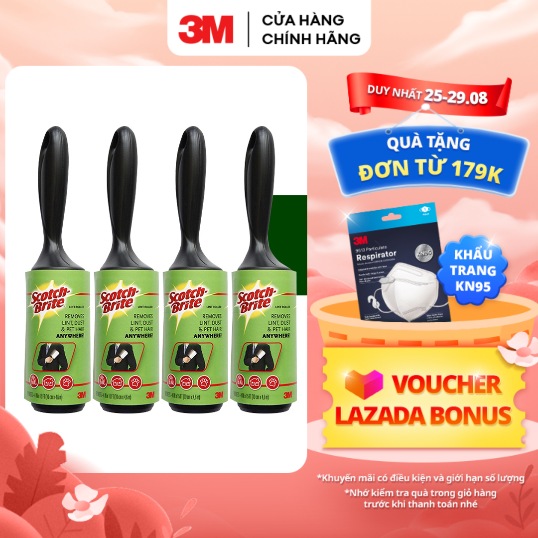 Combo 4 cây lăn bụi scotch brite 3m 30 lớp đa năng 3m™ scotch-brite™, 30 lớp, xé dễ dàng, không để lại keo