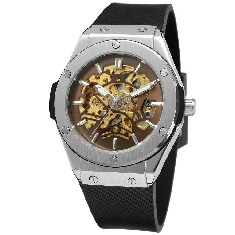 Brown cutout gold movement