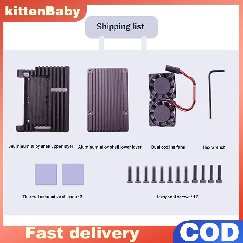 👉Hot Sale kittenBaby Raspberry Pi 4 nhôm trường hợp có không có quạt làm mát kép vỏ kim loại vỏ màu đen bao vây cho RPi Raspberry Pi 4B Giá 130,331 Đồng*Miễn phí vận chuyển