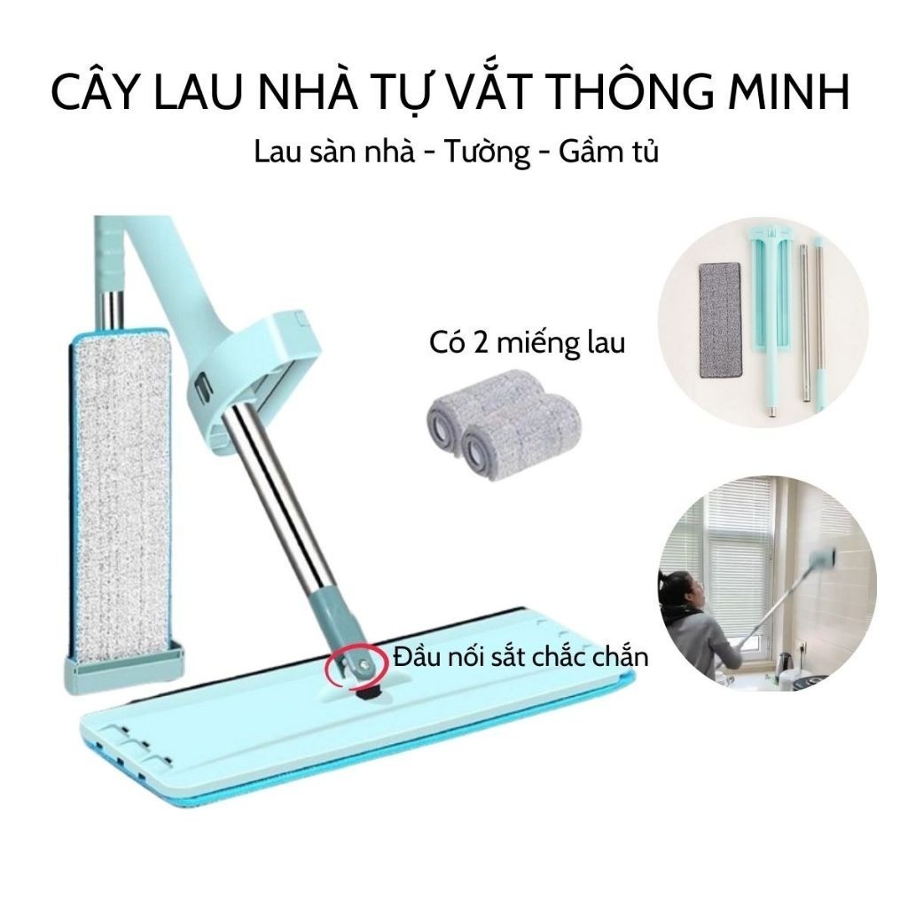 Chổi Lau Sàn Cây Lau Nhà Thiết Kế Gọn Nhẹ Hiện Đại Nhỏ Gọn Xoay 360 Tự Vắt Tặng Kèm 2 Bông Lau