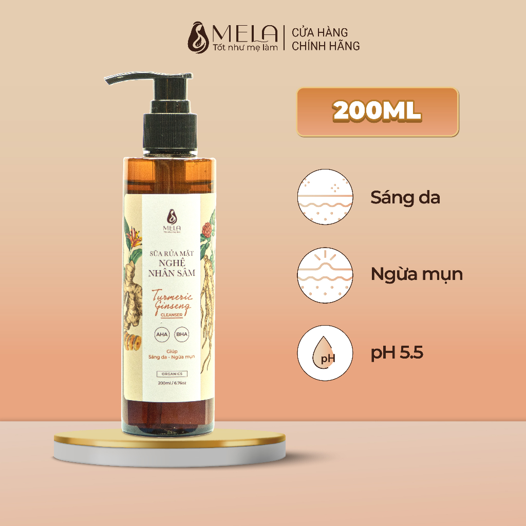 Sữa Rửa Mặt Nghệ Nhân Sâm MELA Giảm Mụn Sáng Da Sạch Sâu Lỗ Chân Lông 200ml - GONSA COSMETIC - 2