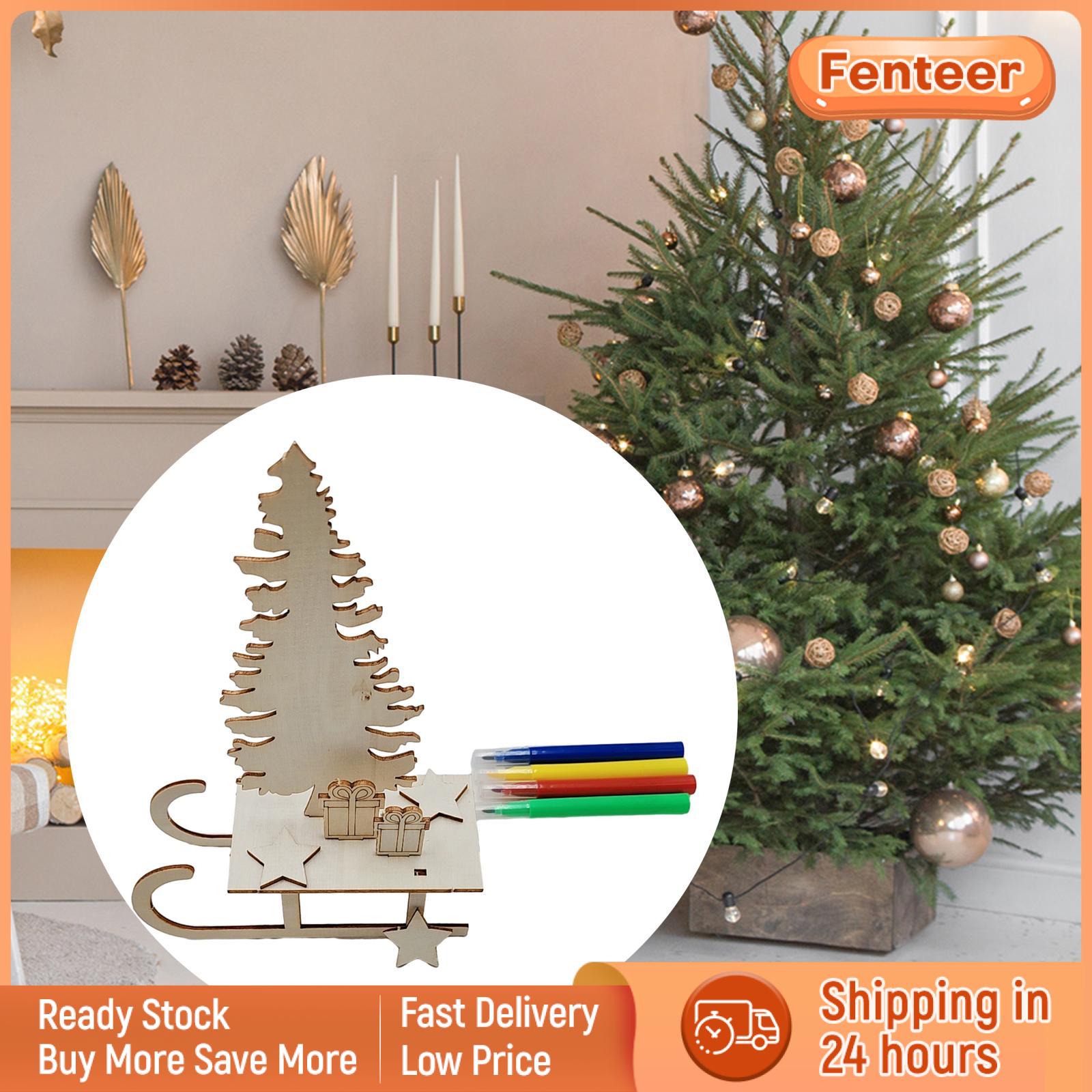 Fenteer Wooden Sled Embellishments Wood Trim Xmas Tree Christmas Sleigh