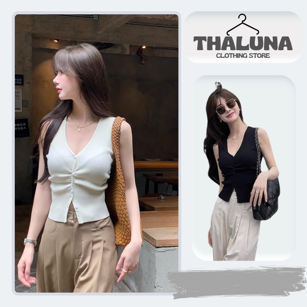 THALUNA Áo Ba Lỗ Sát ƞách, Đính Cúc Cài Xinh Thời Trang Chất Liệu Thun Tăm Mềm Mịn Thoáng Mát