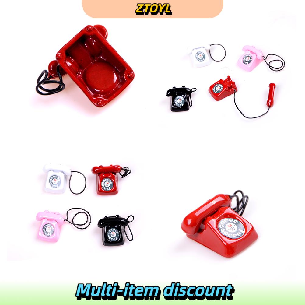 ZTOYL โทรศัพท์บ้านตุ๊กตาของตกแต่งบ้านตุ๊กตาโทรศัพท์สไตล์โบราณของ1:12 ราคา 32 บาท*ส่งฟรี