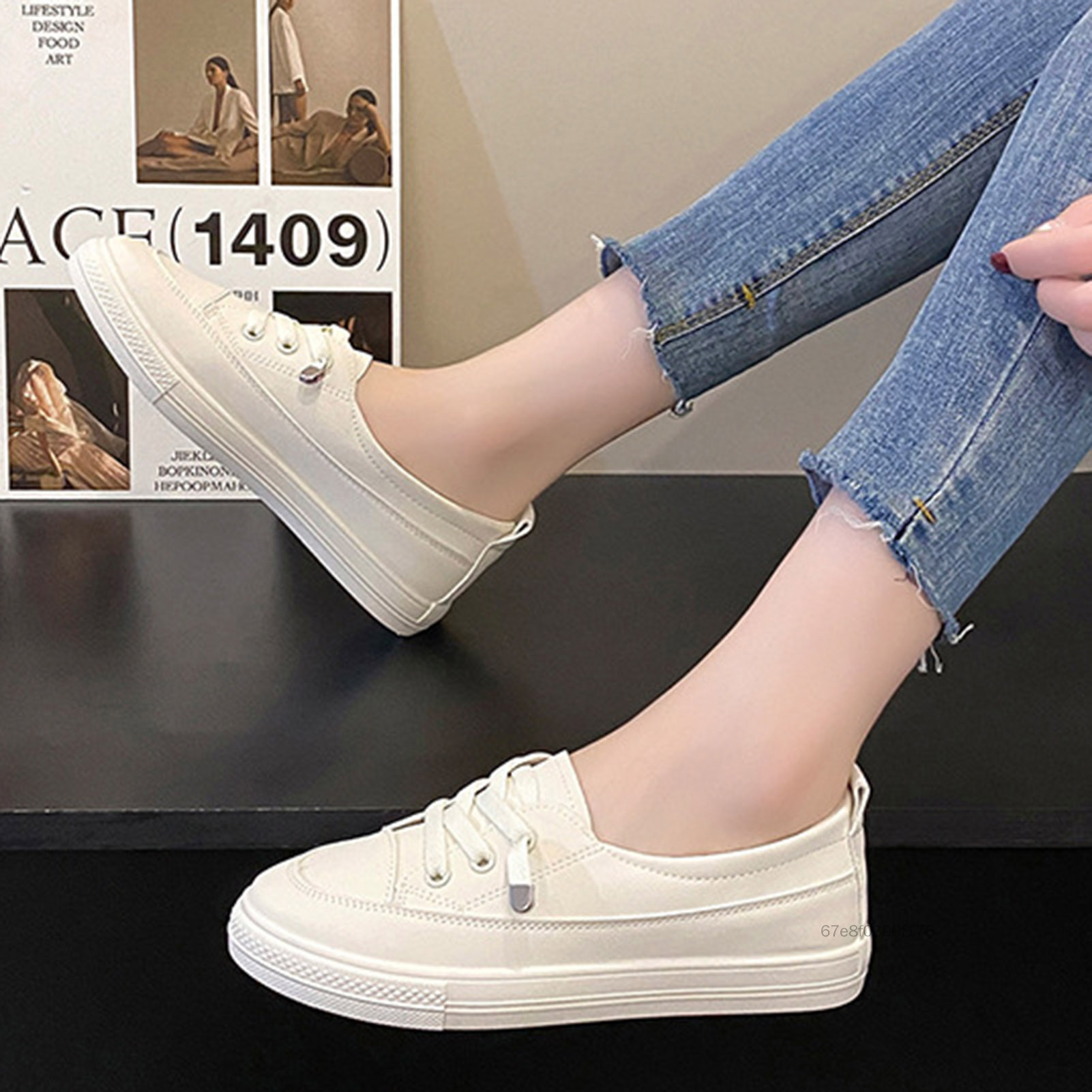 Women Fashion Sneakers Front Lace Up Design Solid Color Flat Sneakers for Holiday Birthday Gift 5LA-zlz-VN