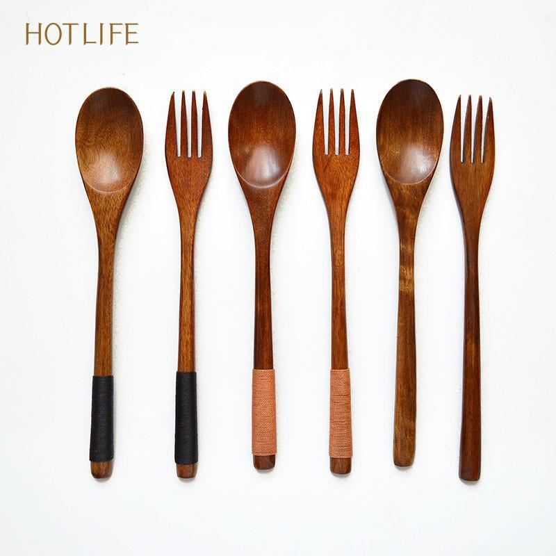 Japanese Style Wire Wrapped Wooden Spoon Fork Chopsticks Long Handled Soup Spoon 3PCS Set Long Handled Soup Spoon ราคา 46 บาท*ส่งฟรี