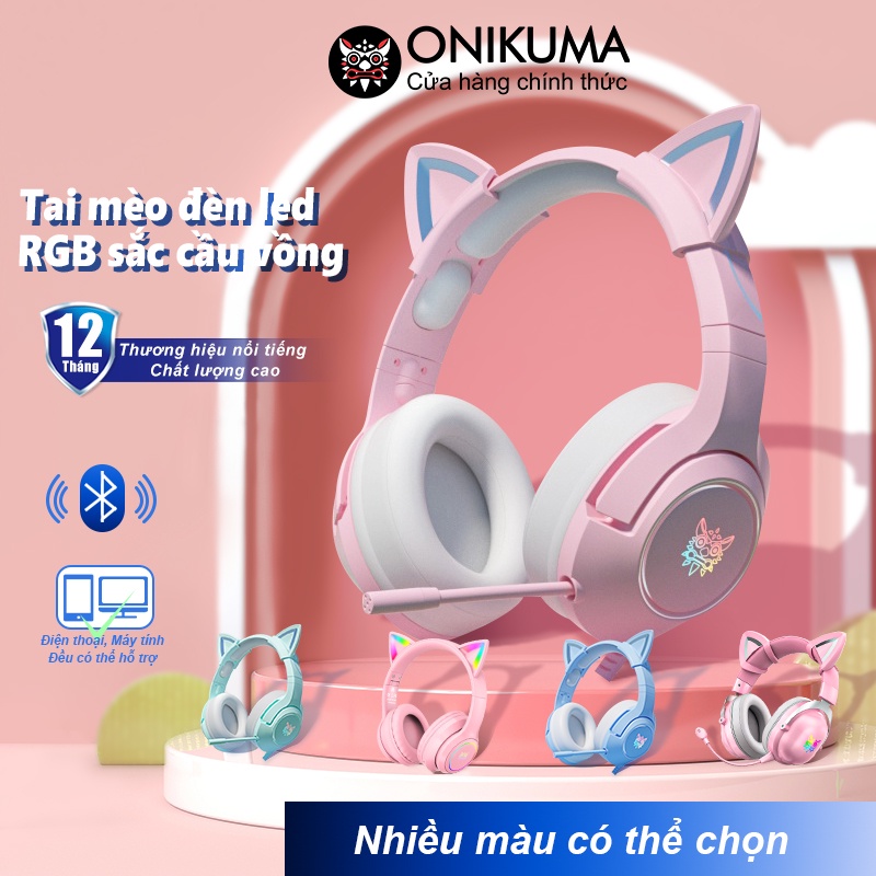  Tai Nghe Mèo Chụp Tai Chơi Game Onikuma K9 Hồng Có Mic,Cho Pc Laptop Máy Tính,Tay Headphone Bluetooth Gaming Không Dây 
