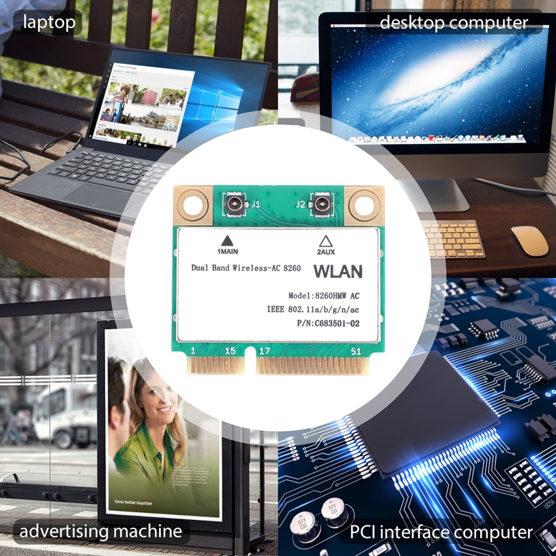 1200Mbps Network Card 8260Hmw Ac 2.4G+5G Mini Pci-E Card 4.2 Bluetooth Wifi Card 802.11Ac 867Mbps fo