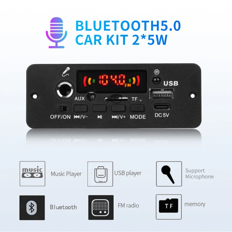 Bluetooth 5.0 bảng mạch Giải Mã MP3 10W khuếch đại không dây MP3 Máy nghe nhạc 5V xe FM mô-đun radio