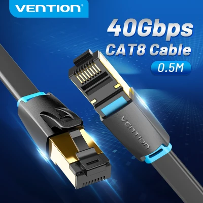 Vention Cat8 Ethernet Flat Lan Cable SSTP 40Gbps Super Speed RJ45 Internet Cable Gold Plated 1m/3m/5m/8m rj45 network cable Patch cord Flat lan cable Connector for PC Laptop Computer Router Modem CAT 8 Lan Cable