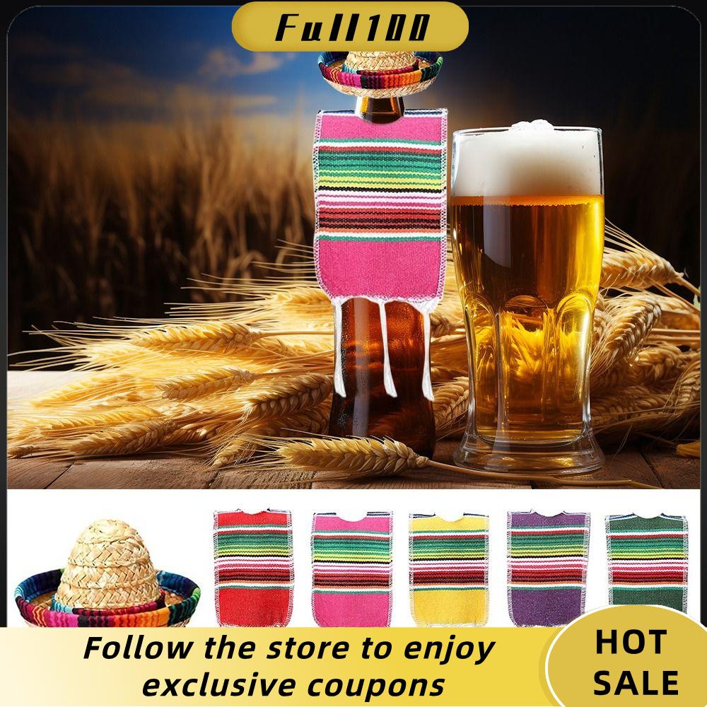 FULL100 Chủ đề Mexico Mũ sombrero nhỏ Trang trí tiệc Đầy màu sắc Bình serapes Phụ kiện Trang trí lễ hội Vỏ áo ponsô bia