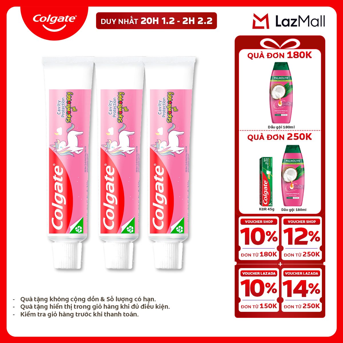 [Chỉ 20H 1.2 - 2H 2.2_X2 Voucher giảm 26%] Bộ 3 kem đánh răng Colgate cho trẻ em kỳ lân Unicorn hươn