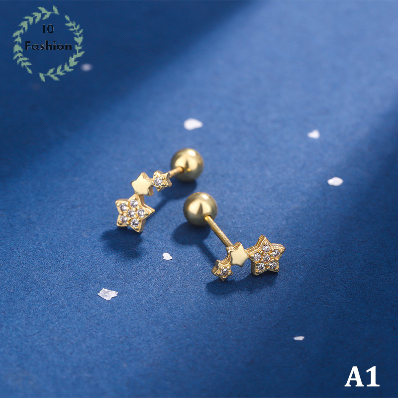 【IO】 1 cặp đinh tán bông tai tinh thể tai Stud thép không gỉ Helix Bông tai phụ nữ cô gái Sliver mạ sao Trái Tim tai đồ trang sức