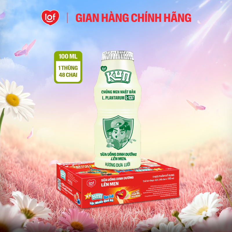 Sữa chua uống KUN dinh dưỡng lên men vị dưa lưới thùng 48 chai x 100ml
