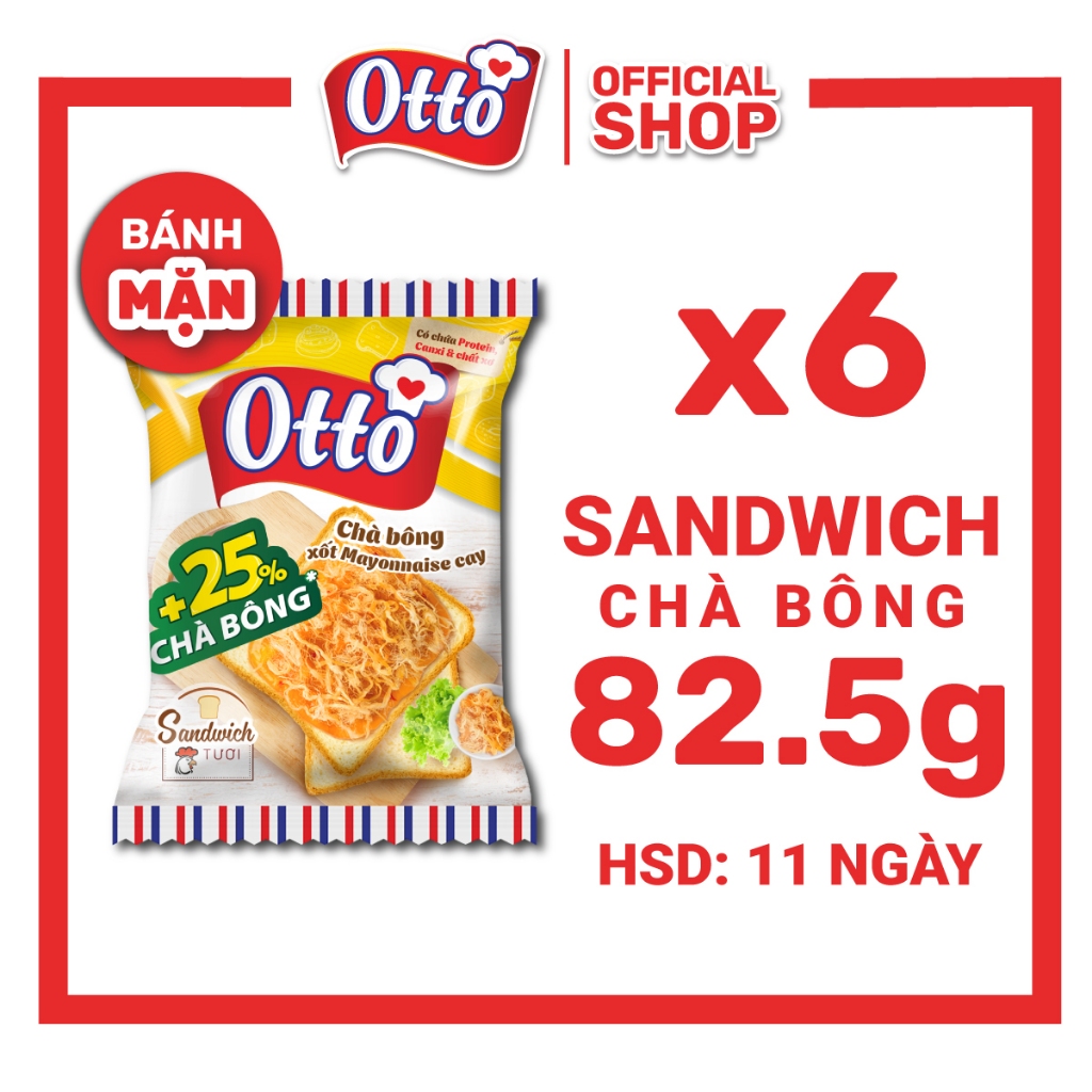 MUA 2 GIẢM 30% | Combo 6 Bánh Mì Sandwich tươi Xốt Otto | Bánh ăn sáng | Bánh mì tươi