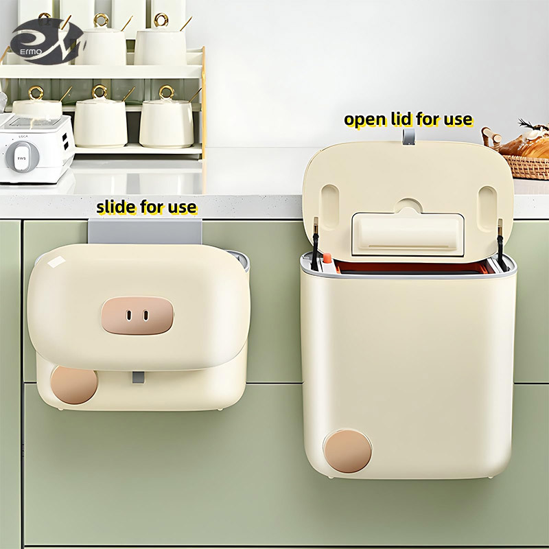 Kitchen sliding cover wall mounted trash bin, cabinet door hanging creative pig nose storage bin, household bathroom trash bin ราคา 372 บาท*ส่งฟรี
