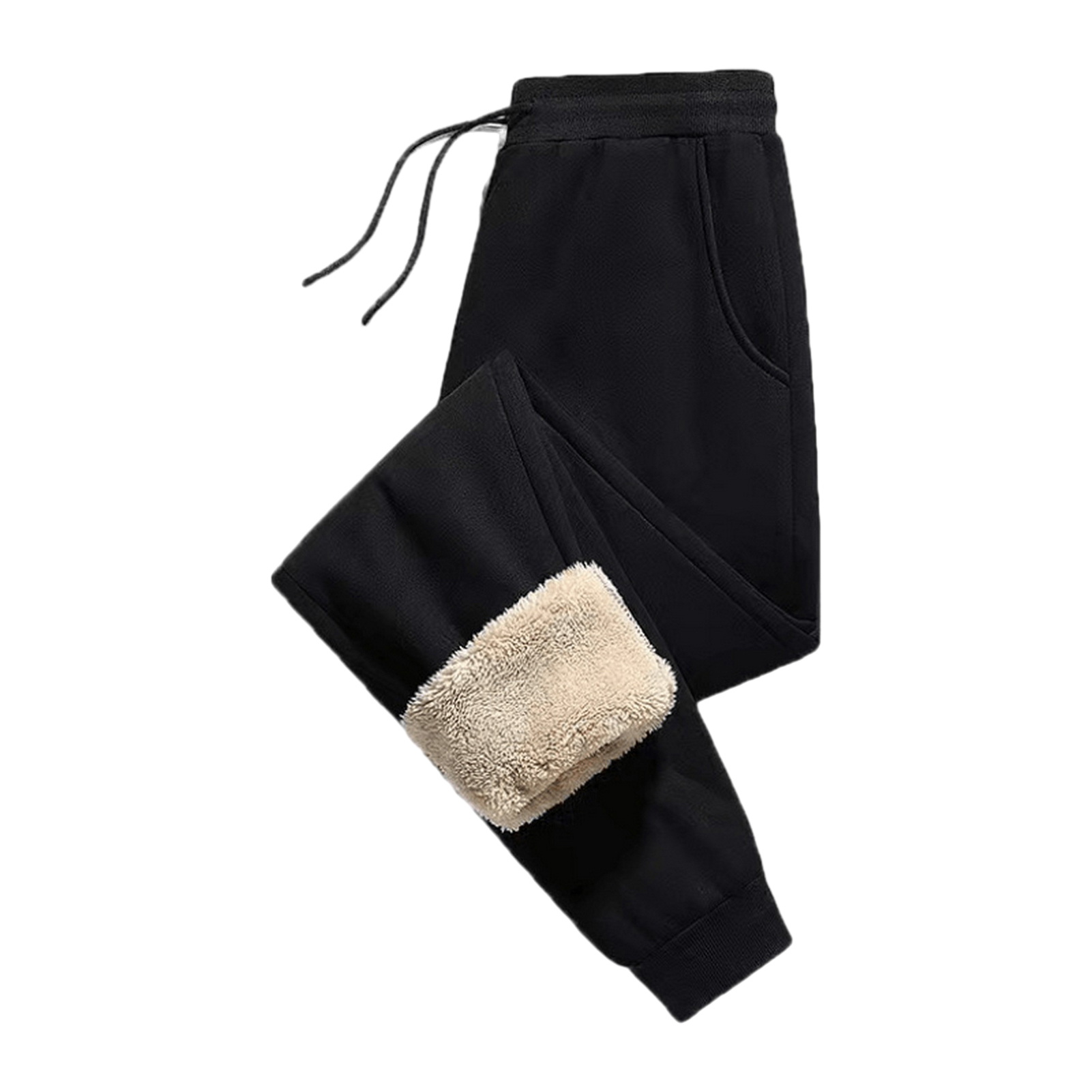 UHH Drawstring Waist Men Trousers Men Sweatpants Men's Fall Spring Sweatpants Thick Plush Lined Elastic Waist Drawstring Ankle Cuffed Loose Fit with Pockets Mid Waist Long Trousers for Casual and Outdoor