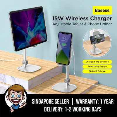 BASEUS 15W Wireless Charger Phone & Tablet Stand for iPhone 13, 12, 11 Pro Max, Samsung, Xiaomi Adjustable Tablet Stand Desktop Mobile Phone Holder For iPad Pro Air 10.5, 10.9, 11, 12.9 Inch
