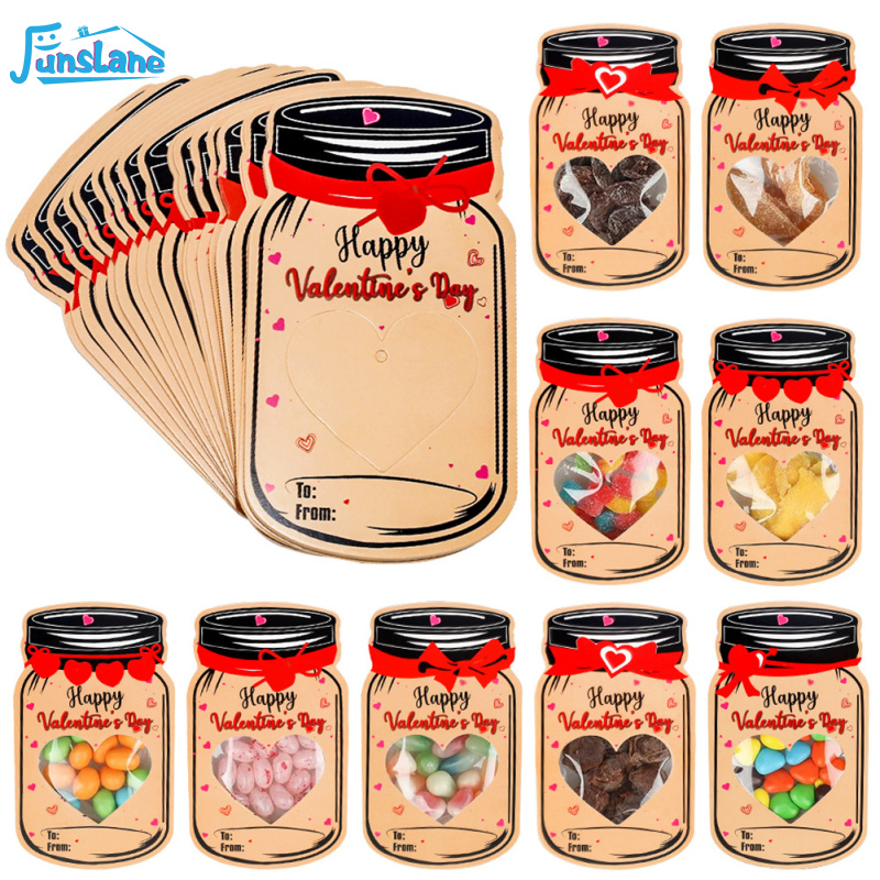 FunsLane 50 Piece Candy Jar Valentine Cards Set With Hollowed Heart Shape Perfect For Gatherings School Entertainment (Candy Not Included) ราคา 310 บาท*ส่งฟรี