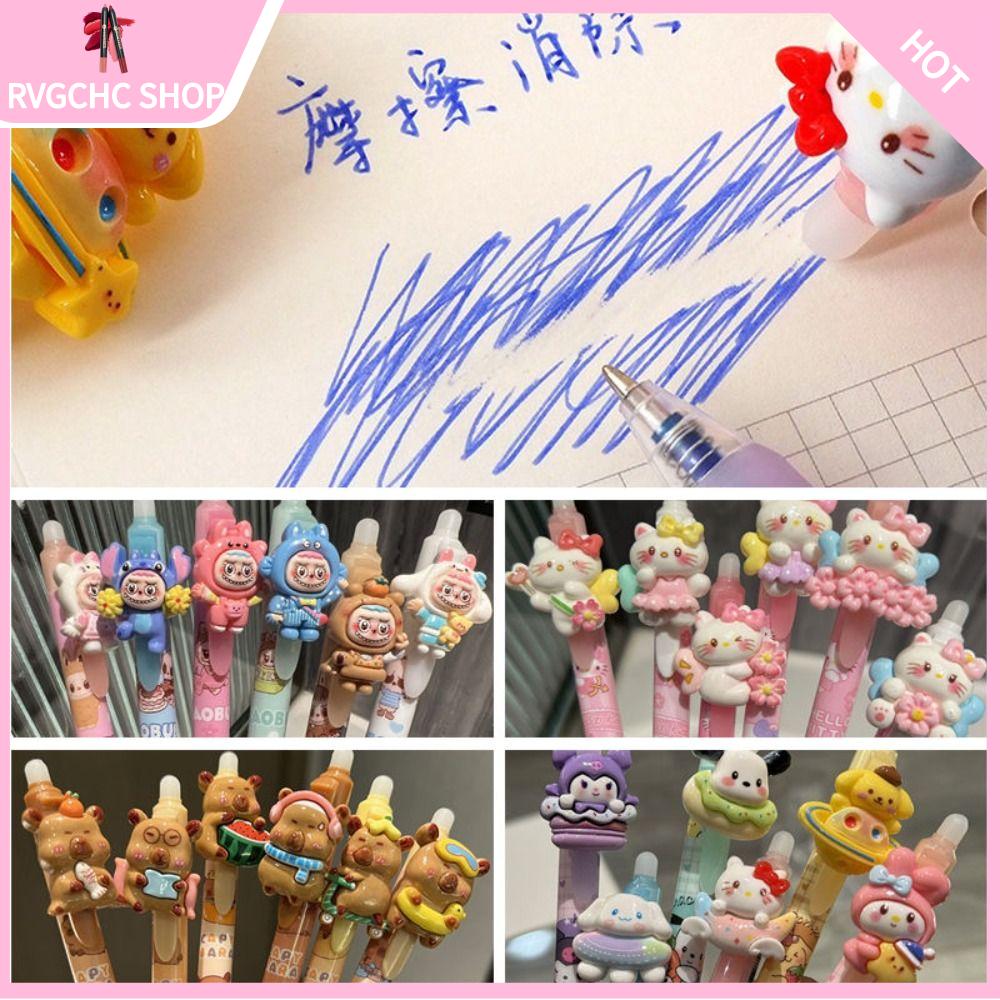 RVGCHC SHOP 36PCS/Set Xóa được Bút gel Nhanh khô Mực xanh 0.5mm Dụng cụ viết Di động Capybara/Sanrio/labubu/kitty Bút bi Quà Tặng sinh viên