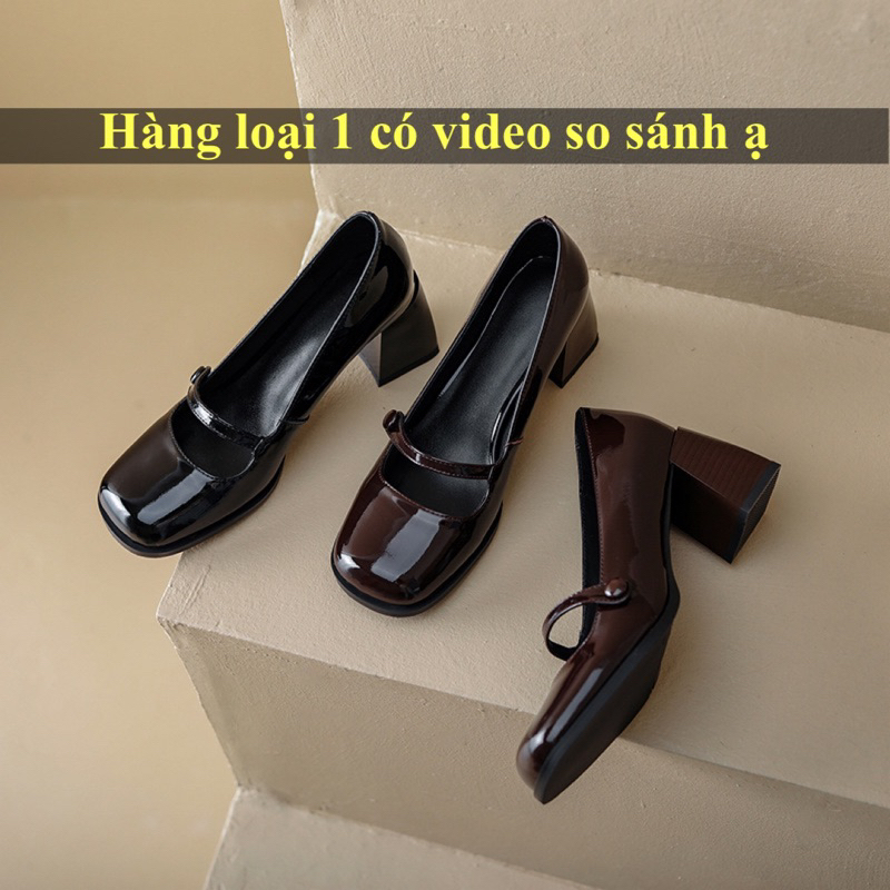 Giày cao gót mũi vuông da bóng đế 7cm sang chảnh G060